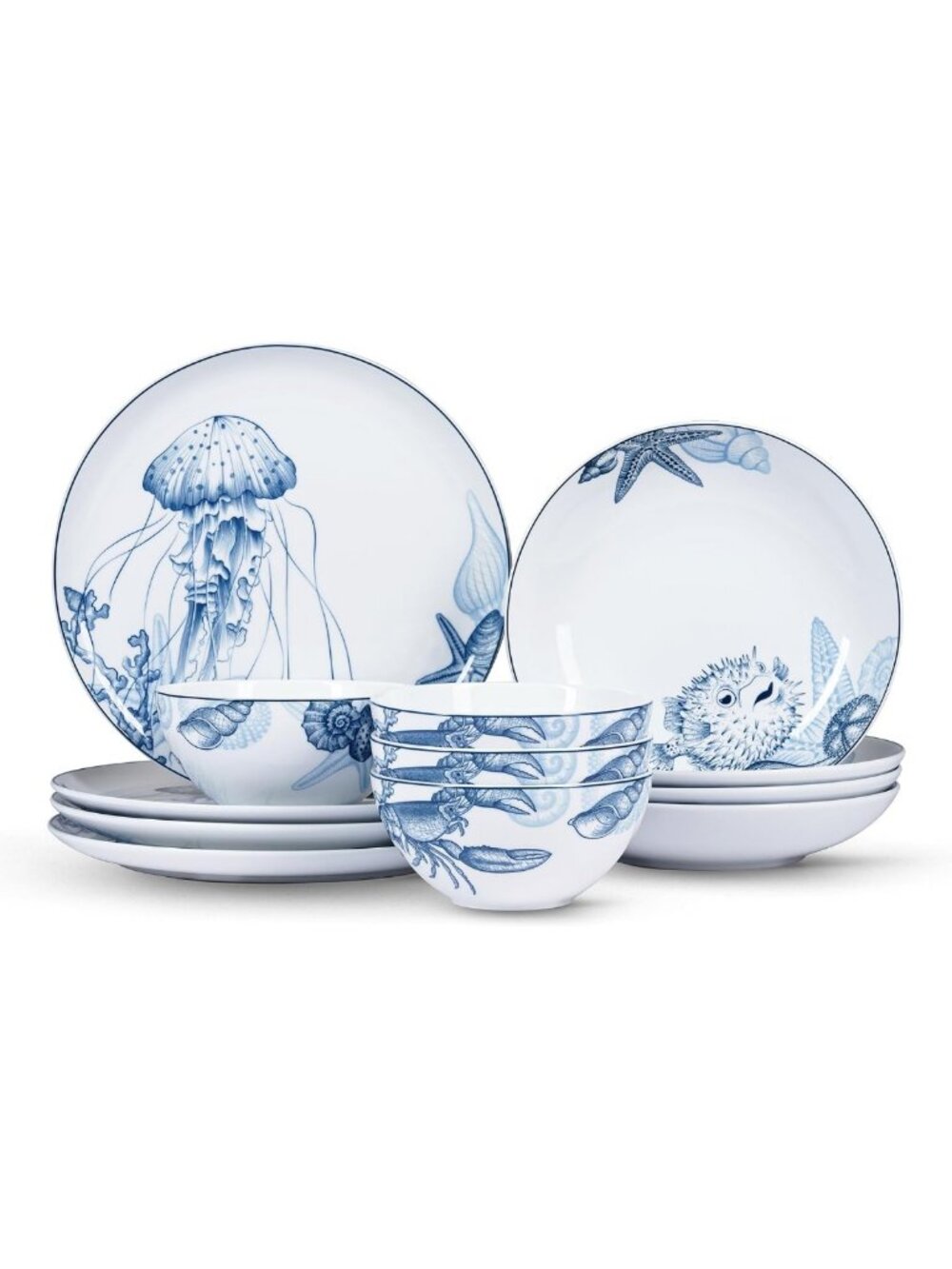 Coastal 12-Piece Porcelain Dinnerware Set, Service for 4, Chip Resistant, Oven